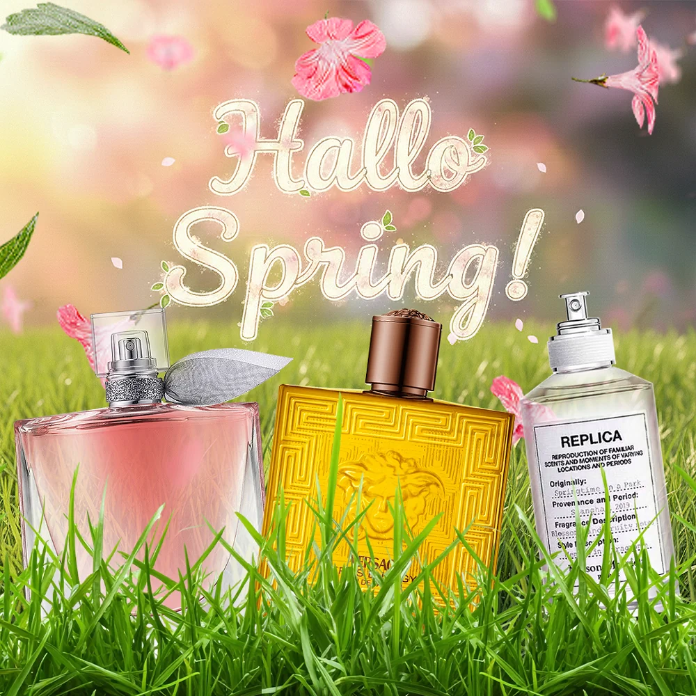 Promotiebeeld met een collectie van nieuwe luxe parfums en cosmetica.
